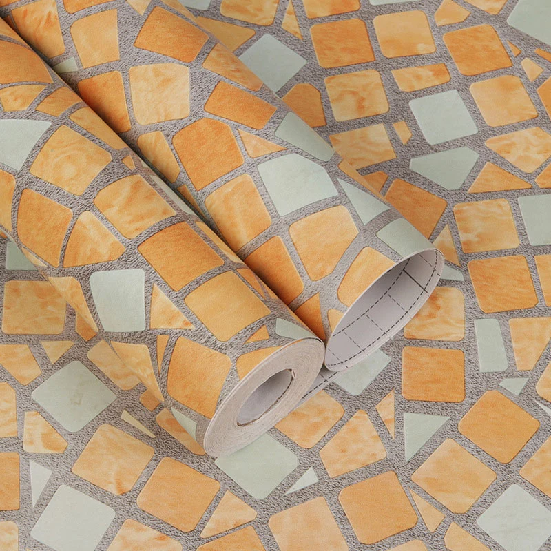 Arte de pared con aspecto de mosaico para rollo de papel tapiz de rejilla de cocina en amarillo, resistente las manchas, 9...