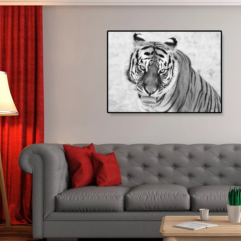 Arte de pared con estampado de animales de color oscuro, lienzo de animales grandes de sabana moderna para sala de estar G...