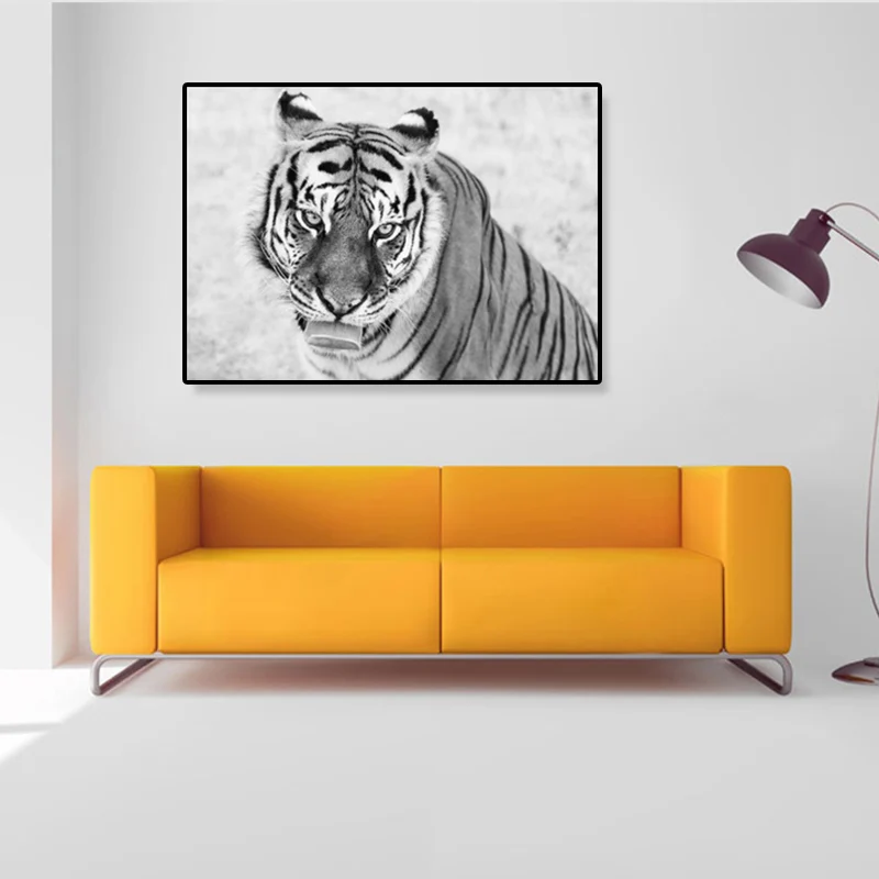 Arte de pared con estampado de animales de color oscuro, lienzo de animales grandes de sabana moderna para sala de estar G...