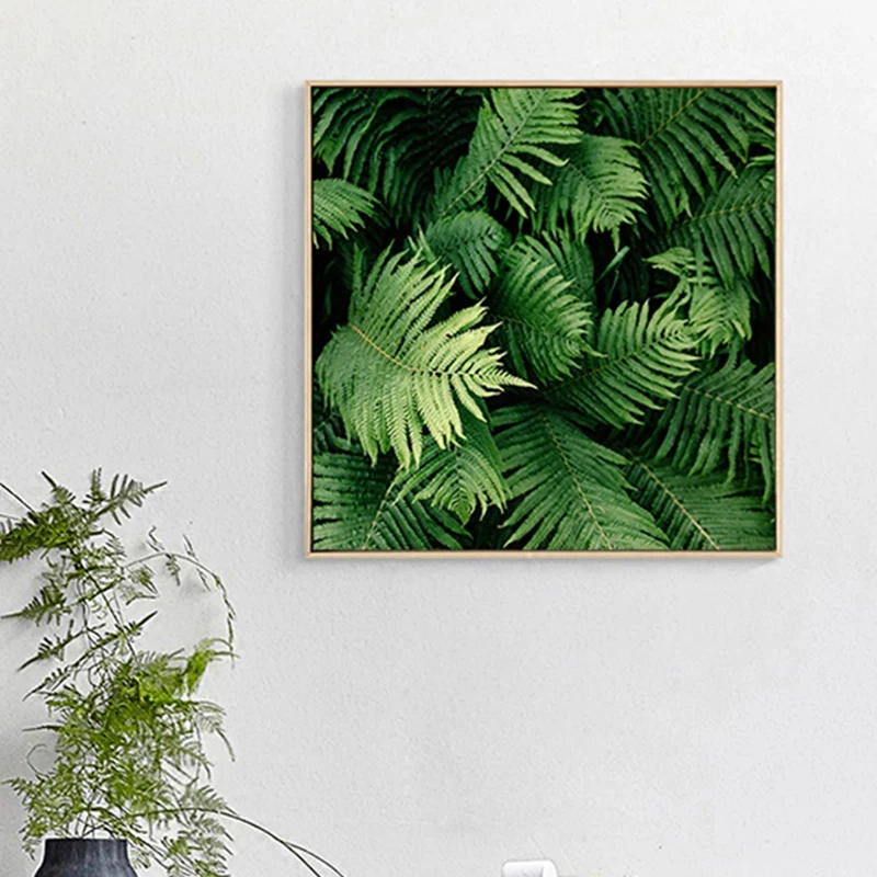 Arte de pared con hojas de helecho verde, impresión en lienzo texturizada para sala de estar de granja, varios tamaños Ver...
