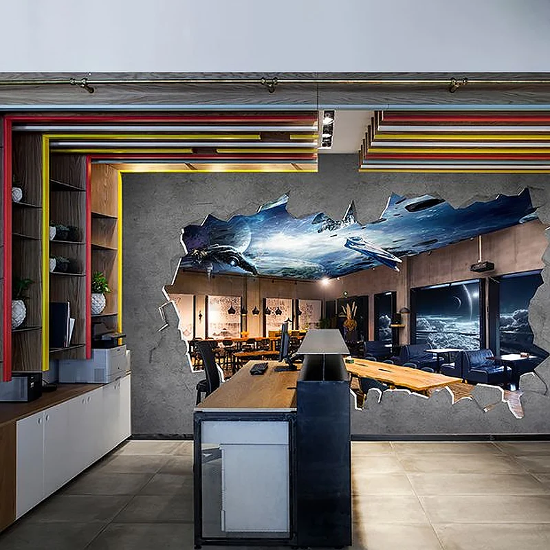 Arte de pared decorativo multicolor con estampado de galaxia en 3D para sala de estar Gris Clearhalo