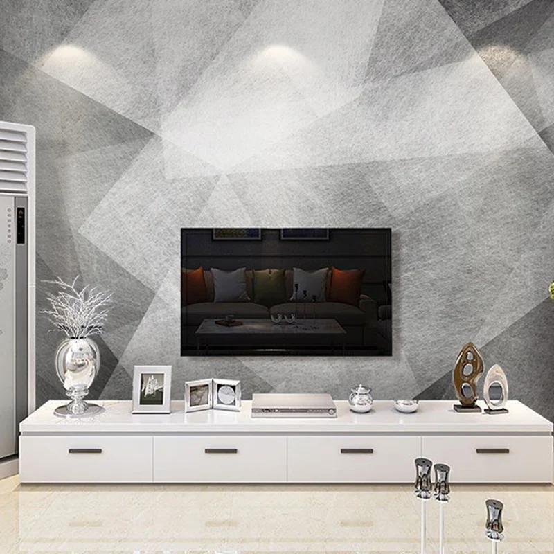 Arte de pared de geometrías grises suaves para decoración de galerí Papel pintado mural simple, hecho medida Gris Clearhalo