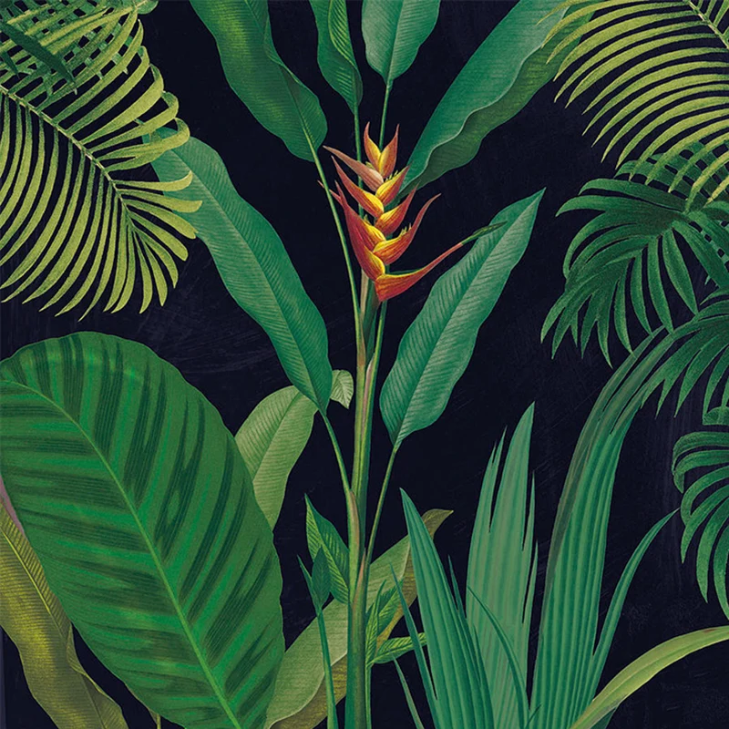 Arte de pared de hojas y ramas en verde, mural de pared contemporáneo para galerí y restaurante temático Verde Clearhalo