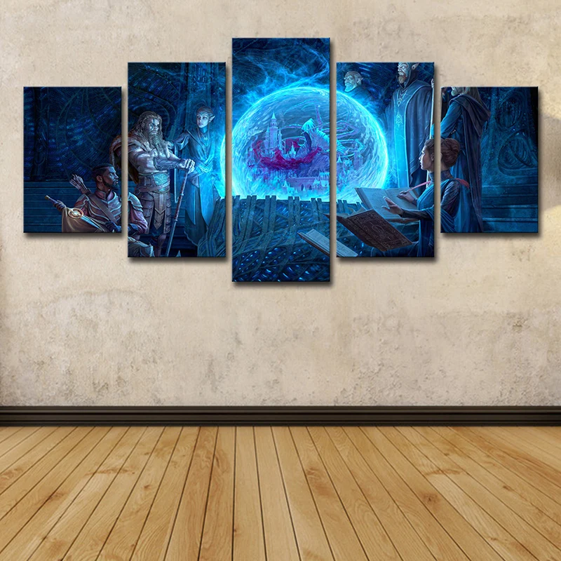 Arte de pared en lienzo de dibujos animados con impresión digital con la escena intrigante de Elder Scrolls en azul Azul C...
