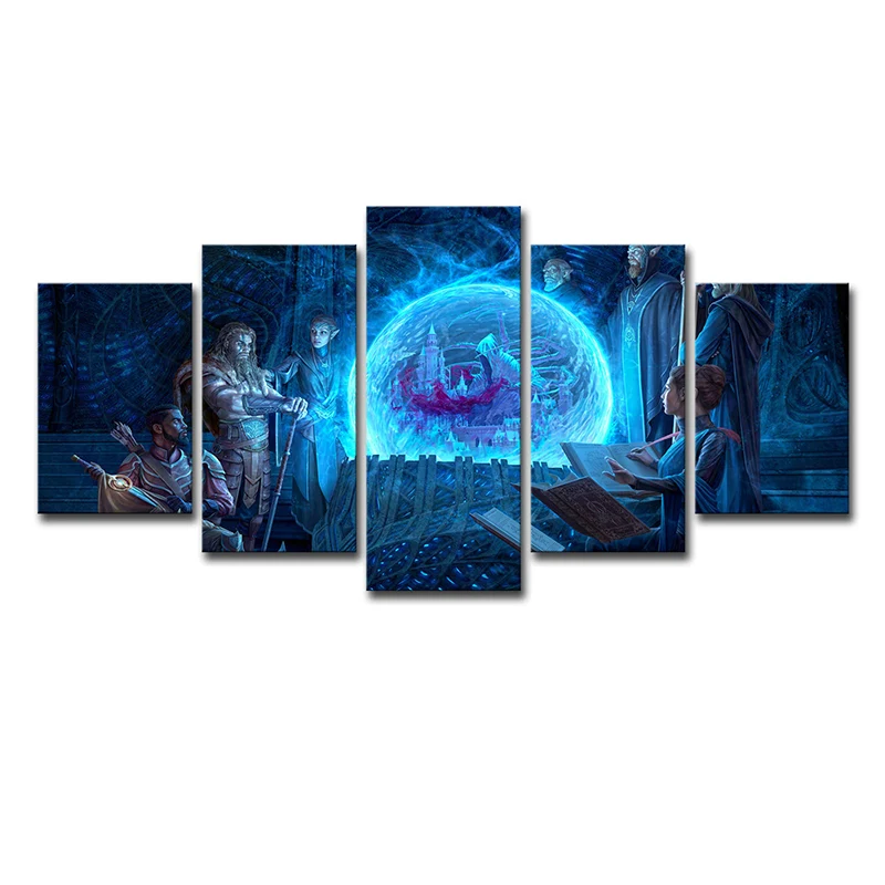 Arte de pared en lienzo de dibujos animados con impresión digital con la escena intrigante de Elder Scrolls en azul Azul C...