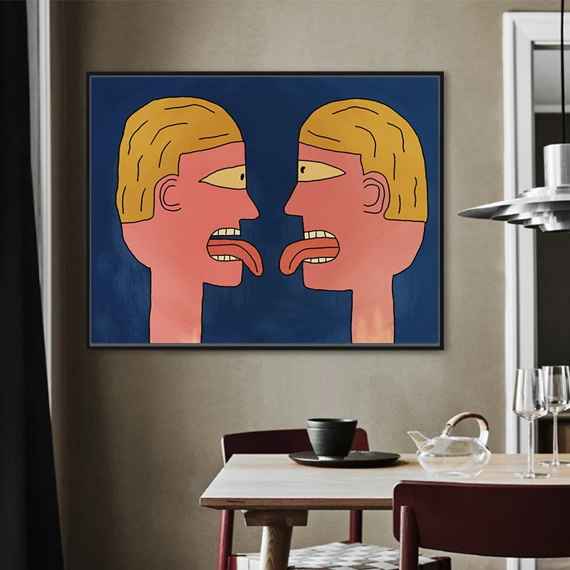 Arte de pared de lienzo de gemelos de niño, figura divertida y funky, decoración de pared en desnudo para habitación de ad...