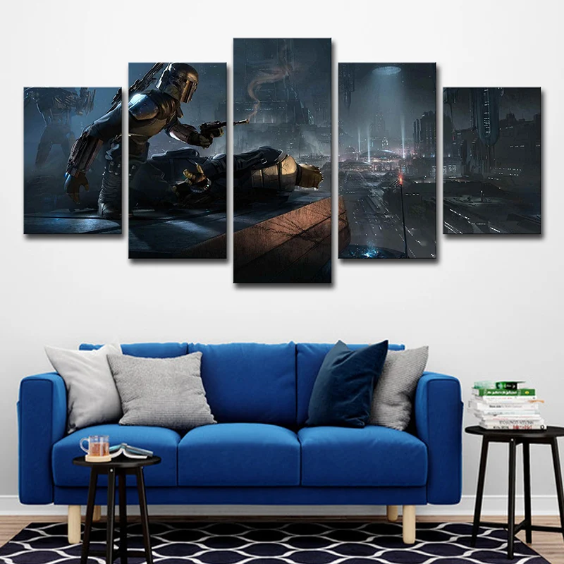 Arte de pared en lienzo de Star Wars con impresión digital para dormitorio de niños, azul oscuro, varias piezas Azul Clear...