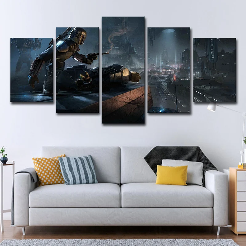 Arte de pared en lienzo de Star Wars con impresión digital para dormitorio de niños, azul oscuro, varias piezas Azul Clear...