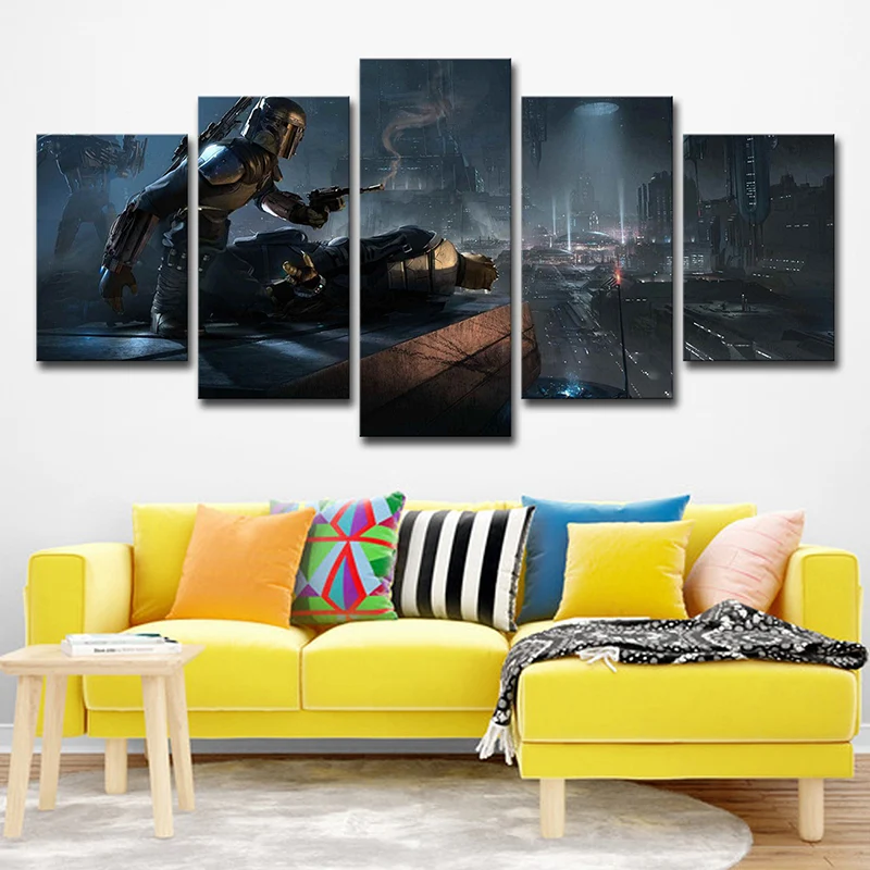 Arte de pared en lienzo de Star Wars con impresión digital para dormitorio de niños, azul oscuro, varias piezas Azul Clear...