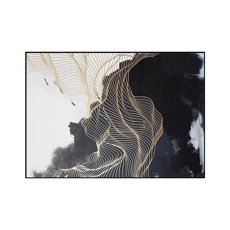 Arte de pared de montañ abstracto nórdico, impresión en lienzo con superficie texturizada negra para dormitorio Negro Clea...
