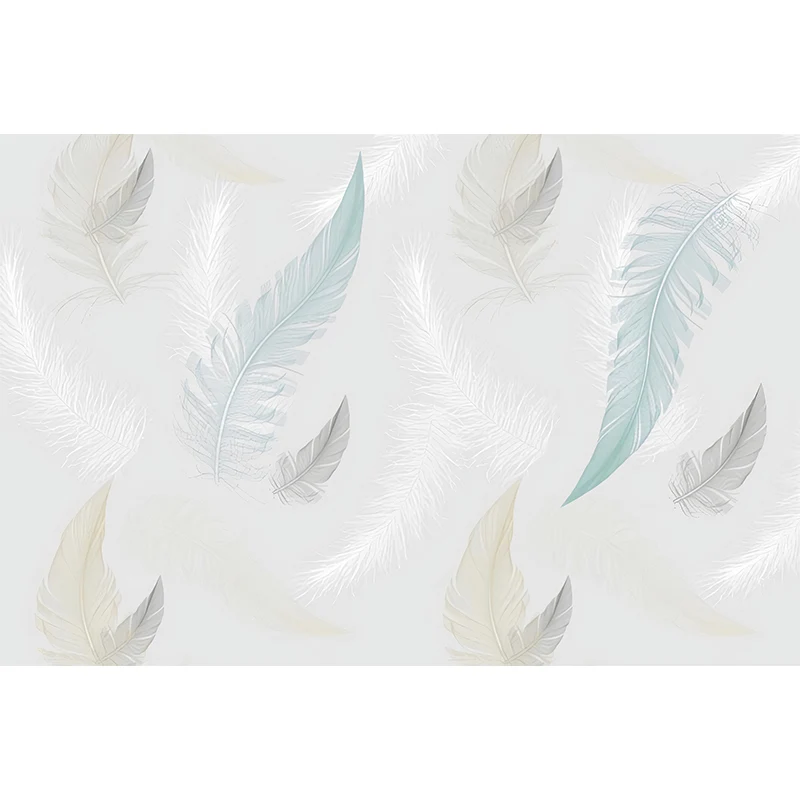 Arte de pared de plumas de tamaño completo en papel tapiz mural de tela no tejida gris y azul para decoración del hogar, h...