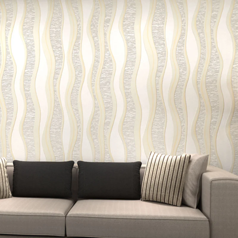 Arte de pared de rayas onduladas modernismo para decoración de sala de estar, rollo de papel pintado de 31' x 20,5" en ama...