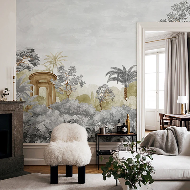 Arte de pared de la selva en gris suave, mural de pared contemporáneo para pared decorativa Gris Clearhalo