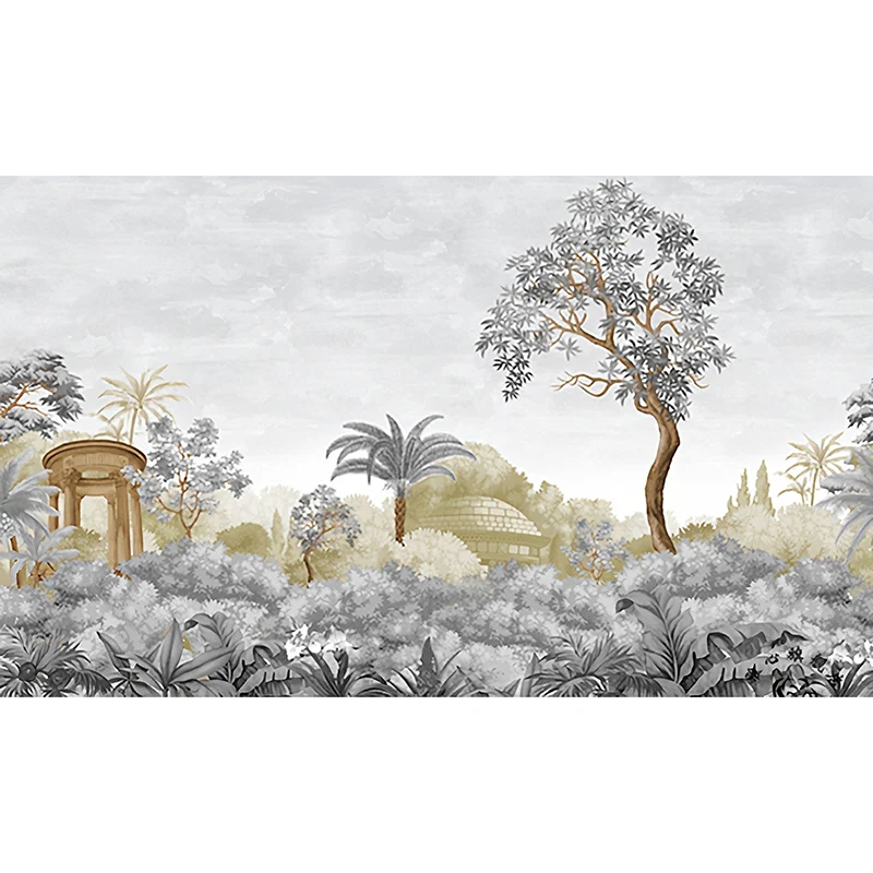 Arte de pared de la selva en gris suave, mural de pared contemporáneo para pared decorativa Gris Clearhalo