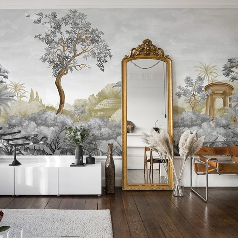Arte de pared de la selva en gris suave, mural de pared contemporáneo para pared decorativa Gris Clearhalo