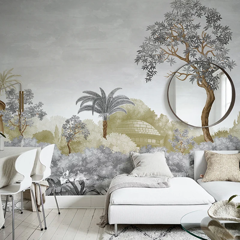 Arte de pared de la selva en gris suave, mural de pared contemporáneo para pared decorativa Gris Clearhalo