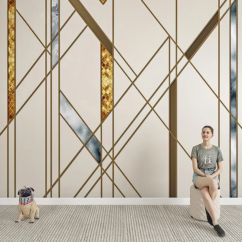 Arte de pared de tamaño completo Geometrías marrones y beige de patrones irregulares Murales no tejidos para decoración, h...
