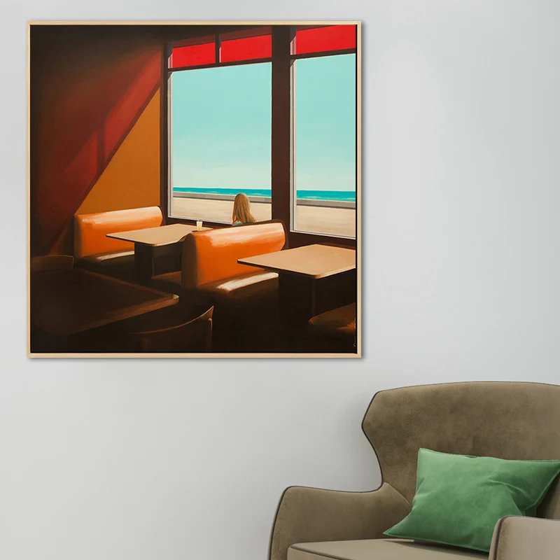 Arte texturizado del estilo moderno de la pintura al óleo de la lona de la doncella de la playa del color suave para la co...