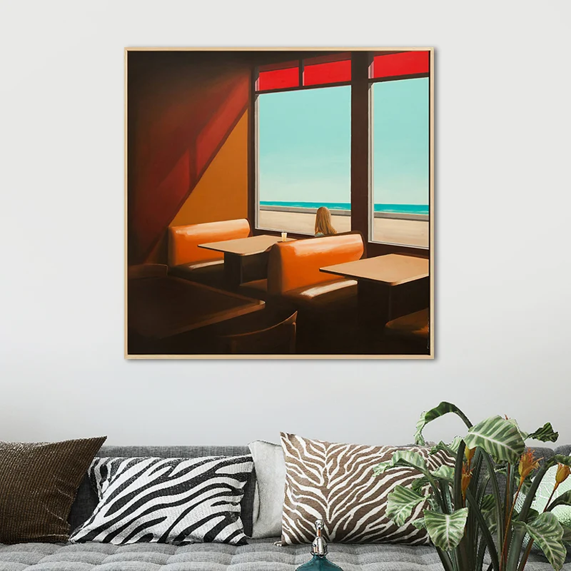 Arte texturizado del estilo moderno de la pintura al óleo de la lona de la doncella de la playa del color suave para la co...