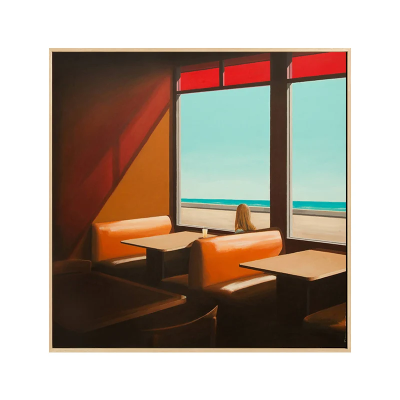 Arte texturizado del estilo moderno de la pintura al óleo de la lona de la doncella de la playa del color suave para la co...