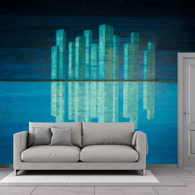 Artistry Metropolis Reflection Murals Azul Resistente las manchas Decoración de pared para dormitorio Azul Clearhalo