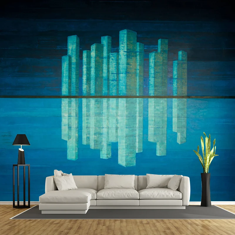 Artistry Metropolis Reflection Murals Azul Resistente las manchas Decoración de pared para dormitorio Azul Clearhalo