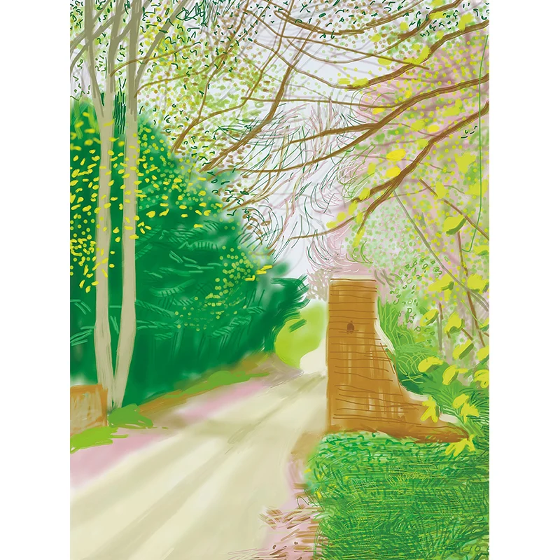 Artistry Spring Forest Path Mural Paisaje amarillo y verde Dibujo Decoración de pared Amarillo Clearhalo