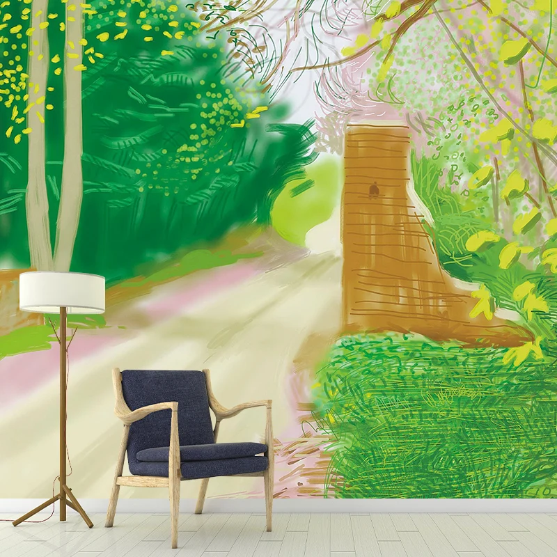 Artistry Spring Forest Path Mural Paisaje amarillo y verde Dibujo Decoración de pared Amarillo Clearhalo