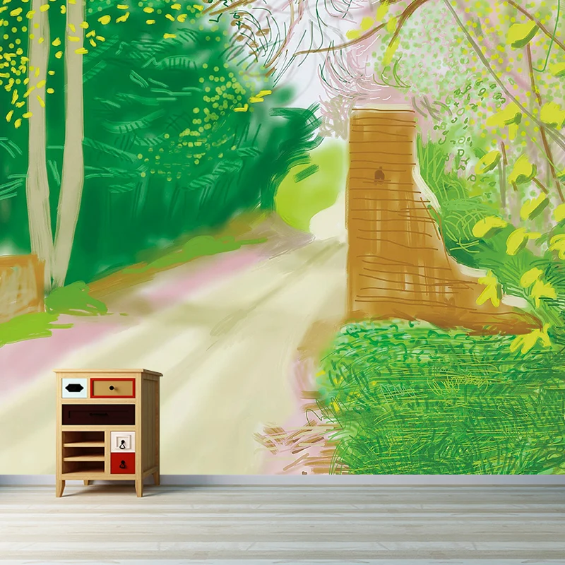 Artistry Spring Forest Path Mural Paisaje amarillo y verde Dibujo Decoración de pared Amarillo Clearhalo