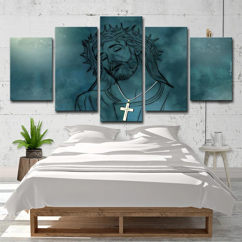 Azul Jesucristo pared arte impresión varias piezas modernismo comedor lienzo pintura Azul Clearhalo