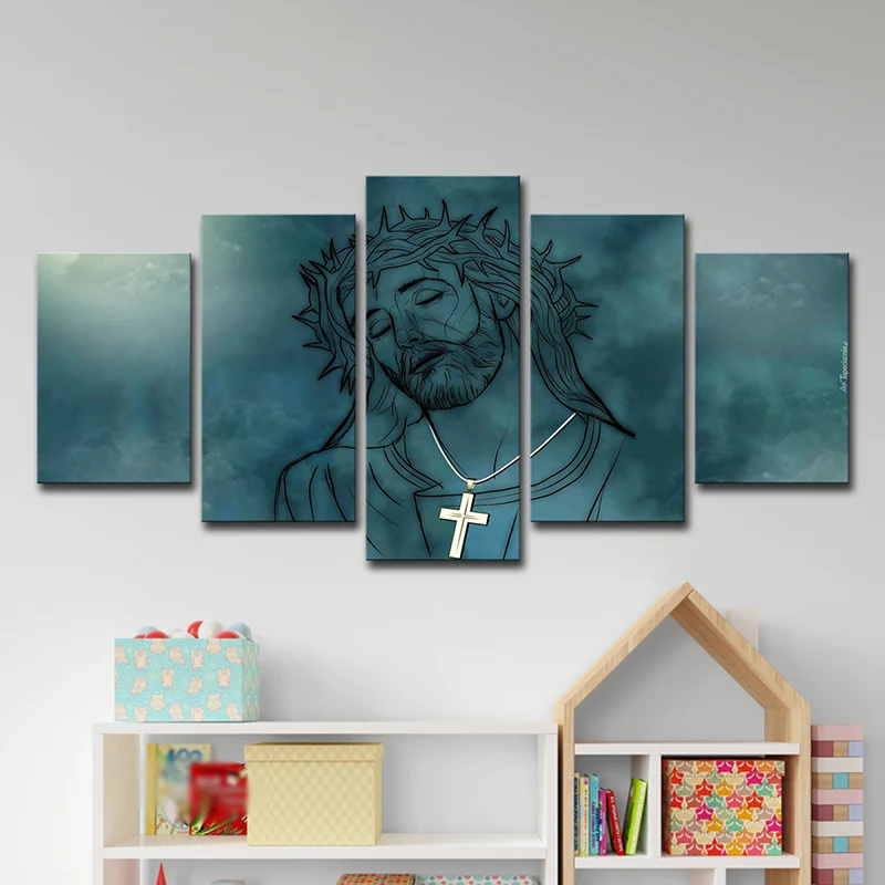 Azul Jesucristo pared arte impresión varias piezas modernismo comedor lienzo pintura Azul Clearhalo
