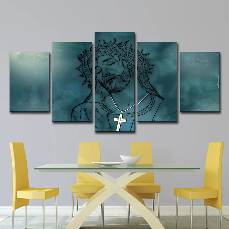 Azul Jesucristo pared arte impresión varias piezas modernismo comedor lienzo pintura Azul Clearhalo