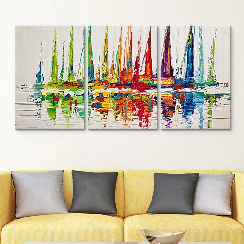 Barcos de vela de acuarela que pintan la decoración del arte de la pared del estilo moderno rojo para el interior de la ca...