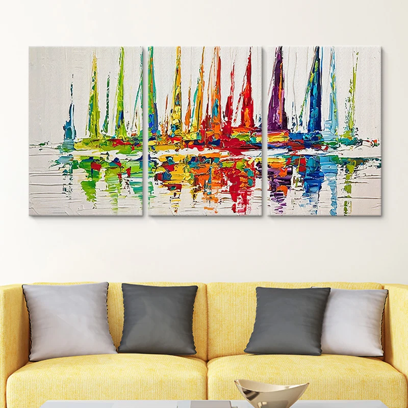 Barcos de vela de acuarela que pintan la decoración del arte de la pared del estilo moderno rojo para el interior de la ca...