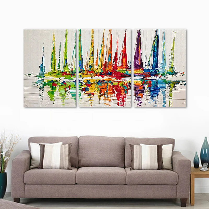 Barcos de vela de acuarela que pintan la decoración del arte de la pared del estilo moderno rojo para el interior de la ca...
