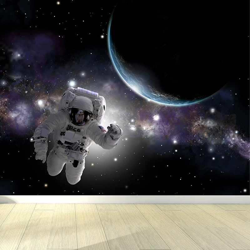 Calcomaní mural de astronauta flotante, revestimiento de paredes de materiales no tejidos de ciencia ficción en negro Negr...