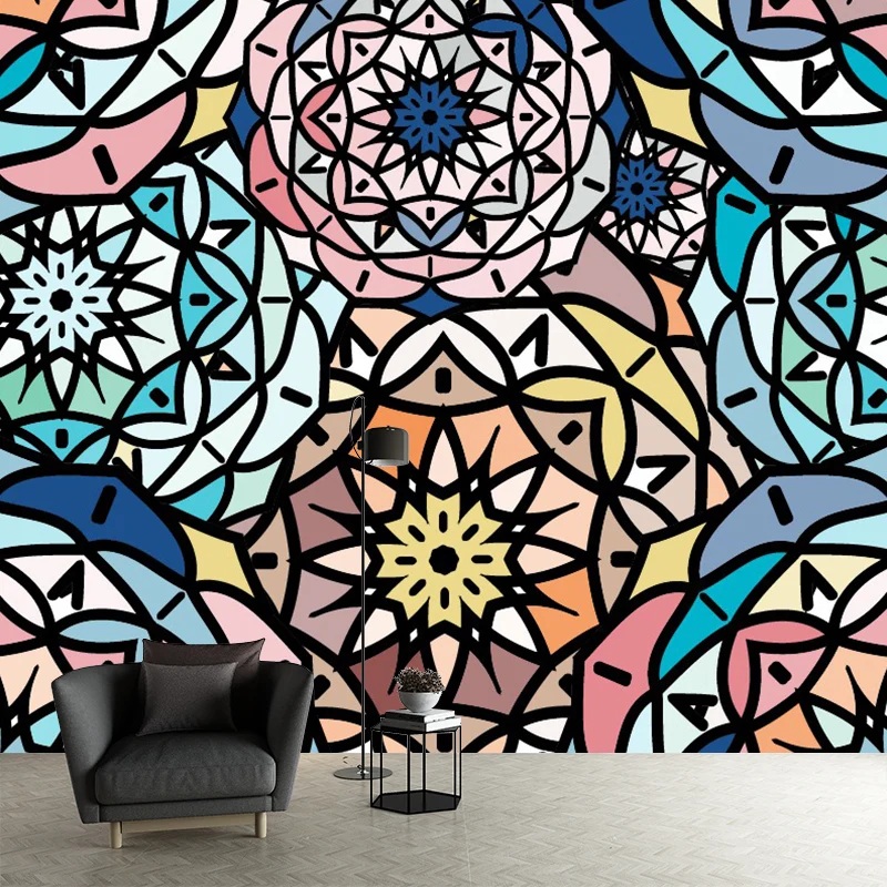 Calcomaní mural de capas florales rosa-azul resistente las manchas decoración de pared de dormitorio Boho Chic Rosa Clearhalo