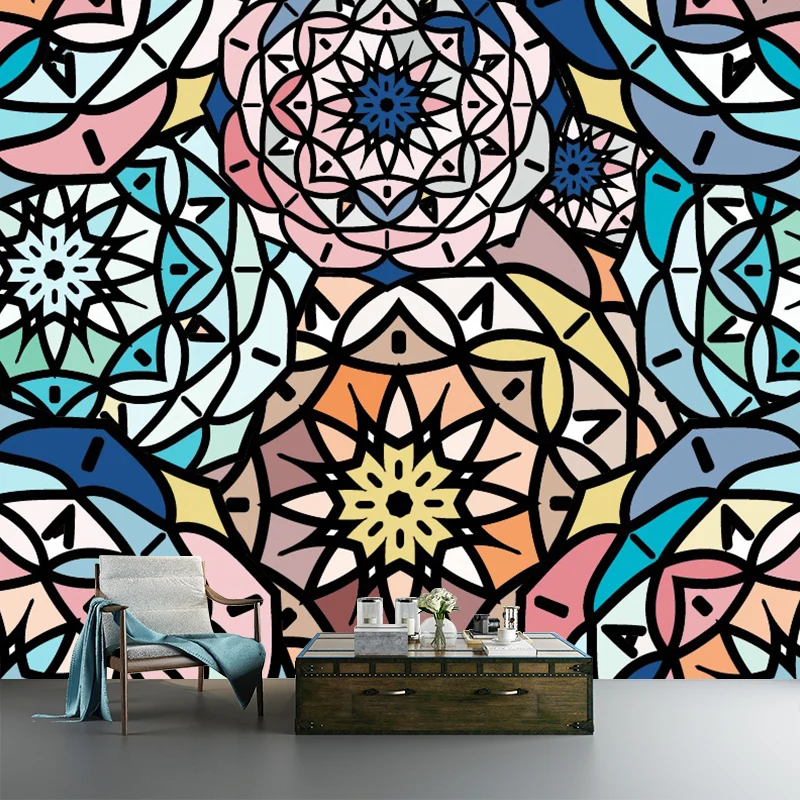 Calcomaní mural de capas florales rosa-azul resistente las manchas decoración de pared de dormitorio Boho Chic Rosa Clearhalo