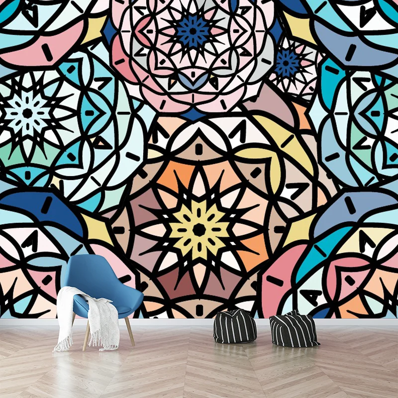Calcomaní mural de capas florales rosa-azul resistente las manchas decoración de pared de dormitorio Boho Chic Rosa Clearhalo