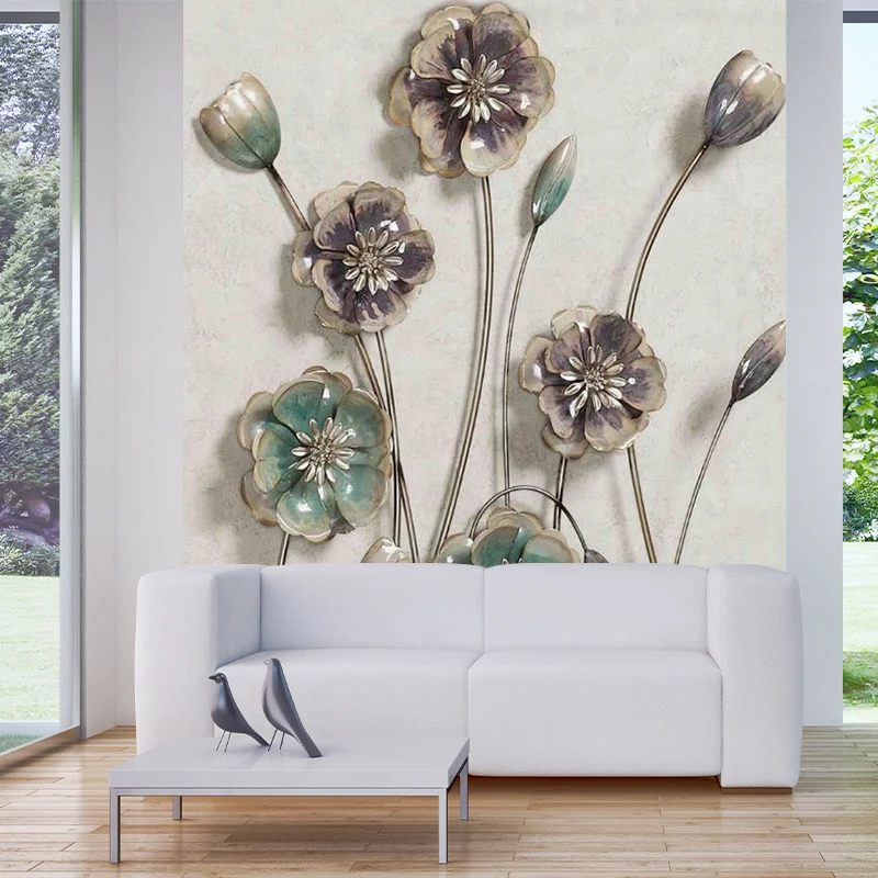Calcomaní mural con apariencia de flor de cerámica, decoración artística de pared para sala de estar resistente las mancha...