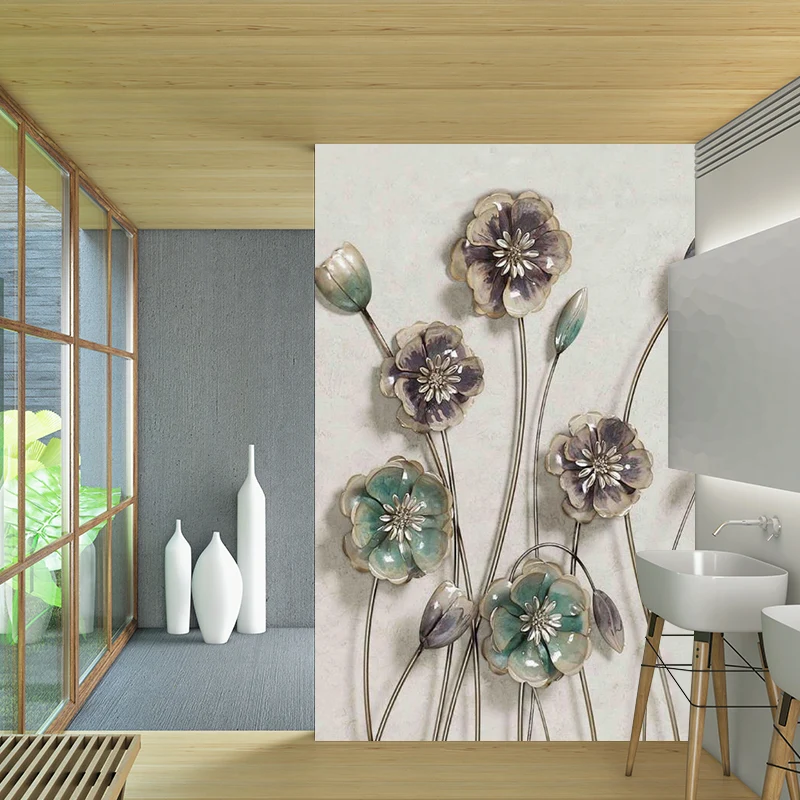 Calcomaní mural con apariencia de flor de cerámica, decoración artística de pared para sala de estar resistente las mancha...