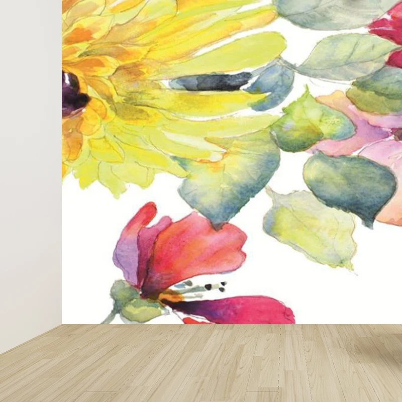 Calcomaní mural con ilustración de flores dispersas para sala de estar, verde, tamaño personalizado Verde Clearhalo
