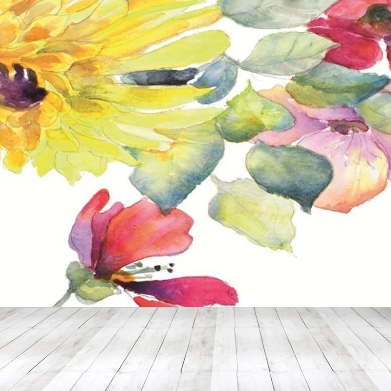 Calcomaní mural con ilustración de flores dispersas para sala de estar, verde, tamaño personalizado Verde Clearhalo