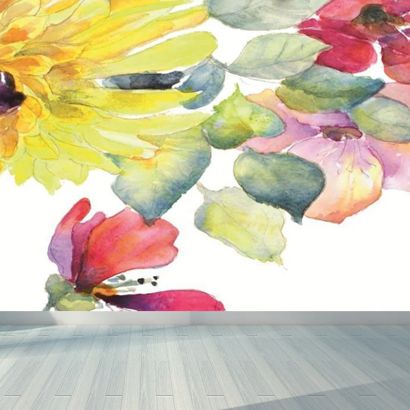Calcomaní mural con ilustración de flores dispersas para sala de estar, verde, tamaño personalizado Verde Clearhalo