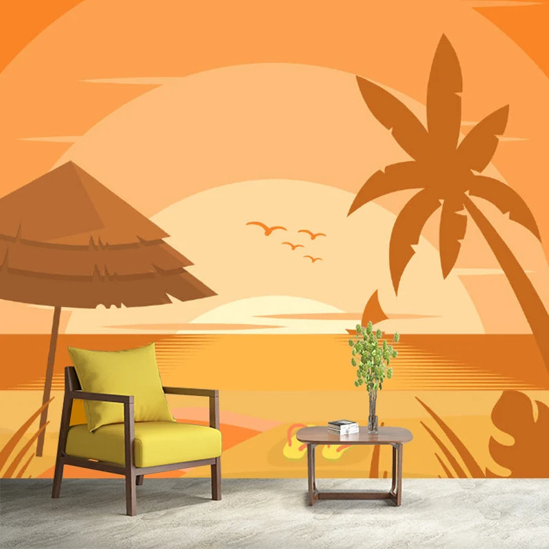 Calcomaní mural con vista la playa al atardecer, revestimiento de paredes para el hogar resistente la humedad para niños,...