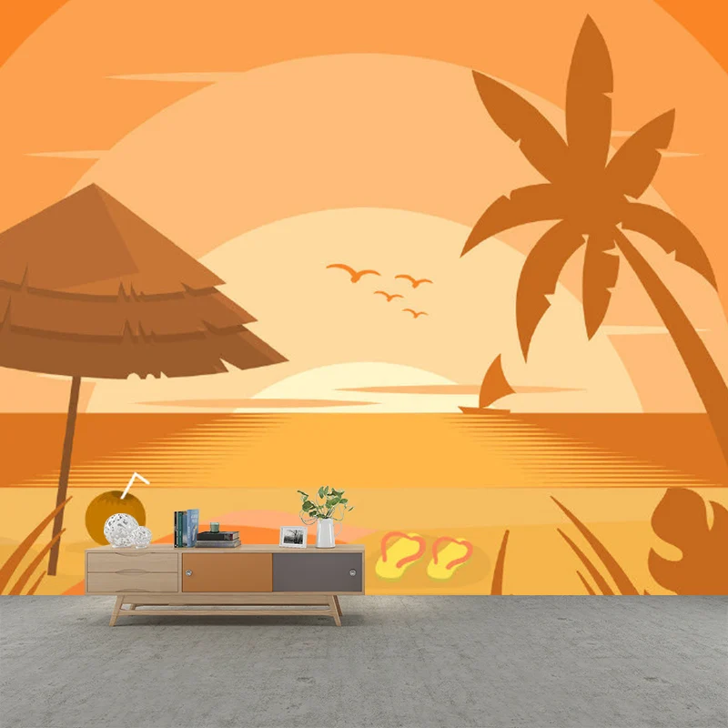 Calcomaní mural con vista la playa al atardecer, revestimiento de paredes para el hogar resistente la humedad para niños,...