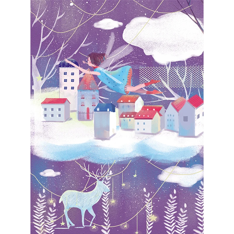 Calcomaní Mural de cuento de hadas, color morado y blanco, paisaje de invierno, revestimiento de paredes nórdico prueba de...