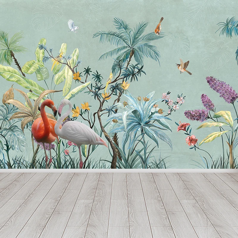 Calcomaní mural de flamenco grande Tropix Misty Lake paisaje arte de pared en azul para el interior de la casa Azul Clearhalo