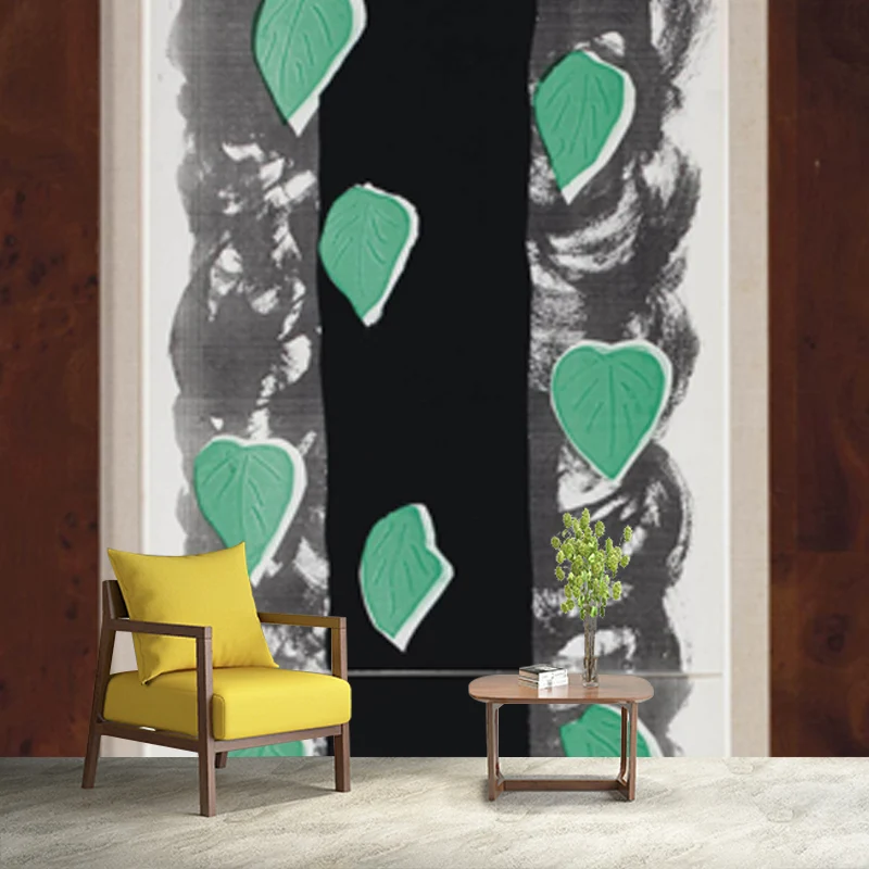Calcomaní mural de hojas que caen en negro y verde, arte de pared resistente la humedad para sala de estar Negro Clearhalo