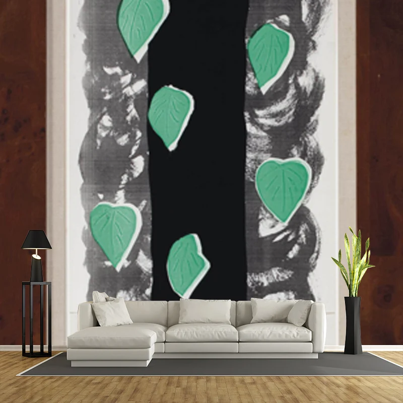 Calcomaní mural de hojas que caen en negro y verde, arte de pared resistente la humedad para sala de estar Negro Clearhalo